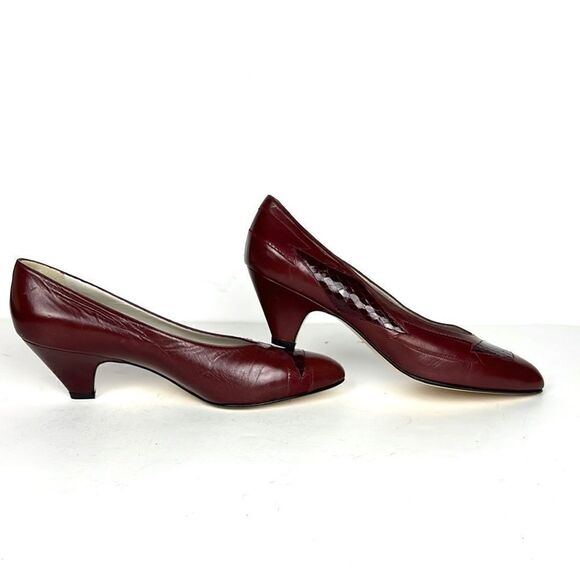 NWOB GALO Italy Classic Leather Burgundy Heels Pumps Shoes size 39 1/2 US 8,5 - Picture 3 of 15